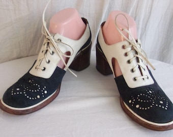 Vintage 70s JC Penny Leather Platform Shoes: Brown Lace-up