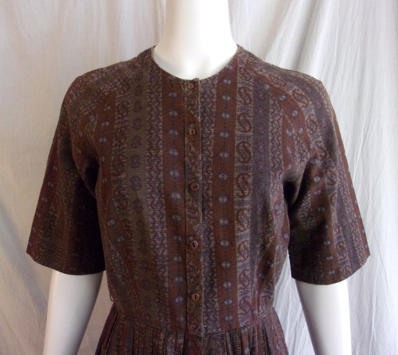 Vintage 1950s Dress Brown Paisley Print Cotton Sh… - image 4