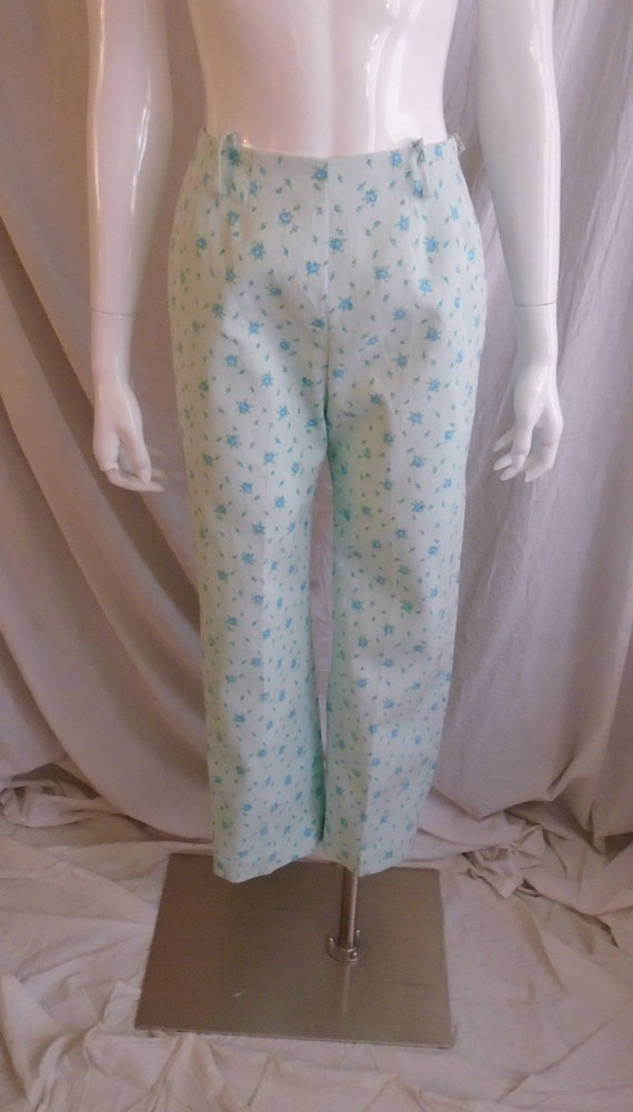 SALE Vintage 1960s Pants Green Blue Pastel Floral… - image 6