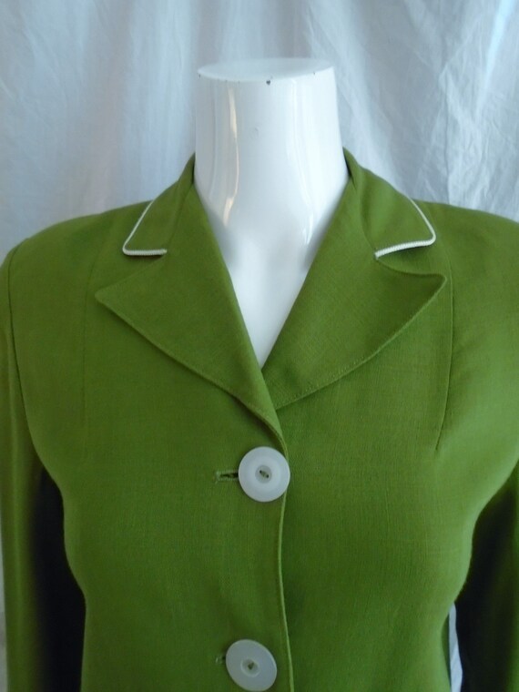 Vintage 1960s Suit Olive Dress Linen Mod Skirt Su… - image 8