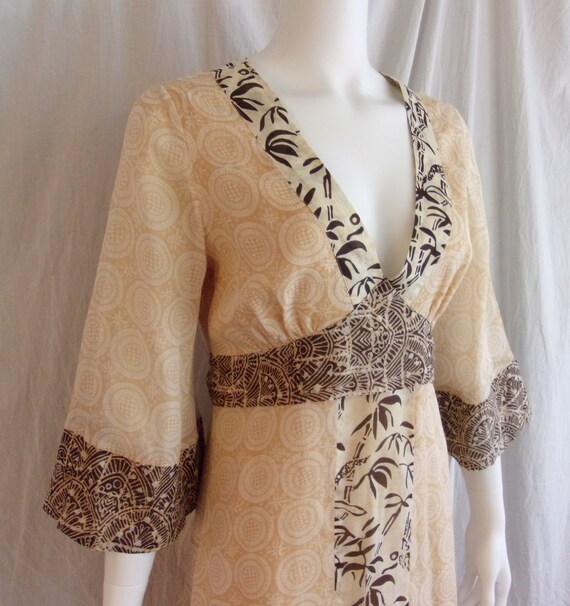 Vintage 1990s Dress Asian Inspired Print Belled S… - image 6
