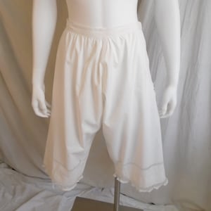 Vintage 1910s White Cotton Bloomers with Lace Trim Side Button Small