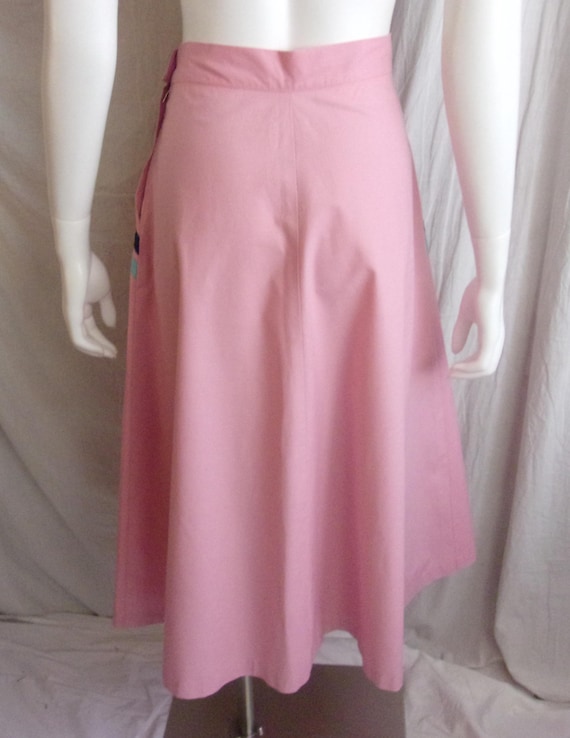 Vintage 1950s Skirt Pink Cotton With Ribbons Metal Zipper 29