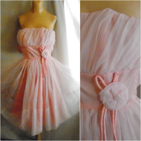 Vintage 1950s Prom Dress Circle Skirt Strapless Pi