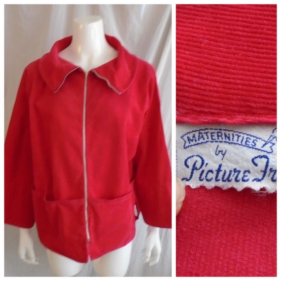 Vintage 1950s Maternity Jacket Red Cotton Fine Wal