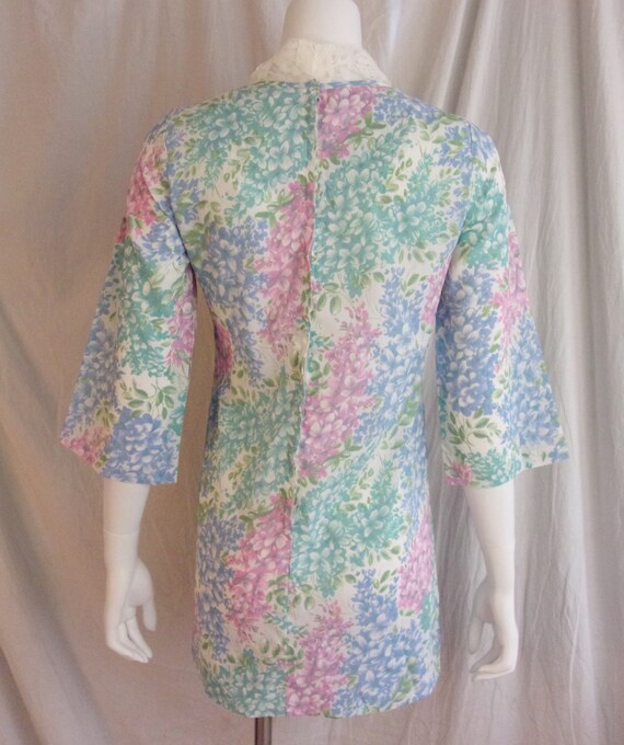 Vintage 1970s Mini Dress Floral with Lace Collar … - image 6