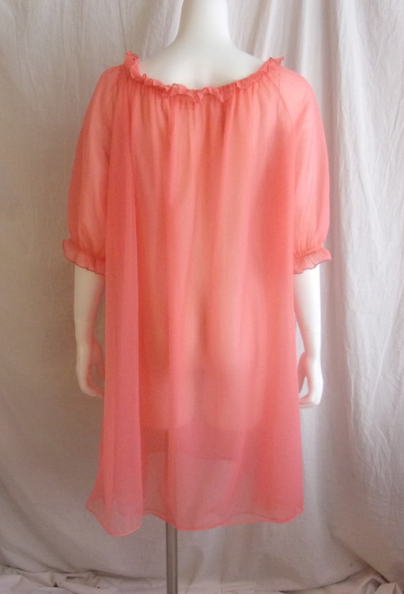 Vintage 1960s Nightgown Sheer Hot Orange with Ruf… - image 8