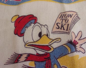 Vintage 1940s Hanky Donald Duck Goes Skiing Childs Vintage 
