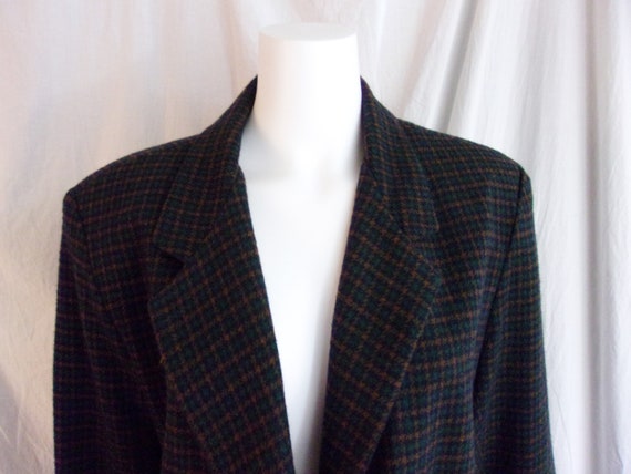 Vintage 1980s Blazer Dark Plaid Wool Blend NWT De… - image 5