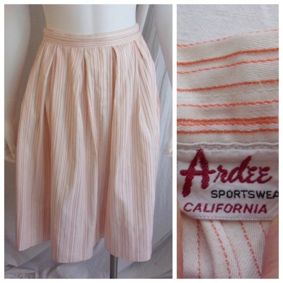 Vintage 1950s Skirt Striped Full Cotton Skirt Whi… - image 1