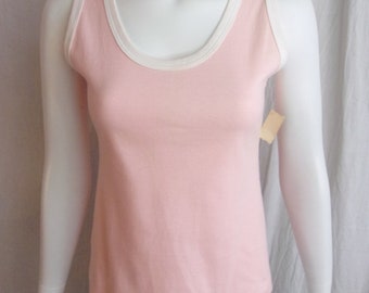 Vintage 1980s Tank Top Pink and White NWT Deadstock Small