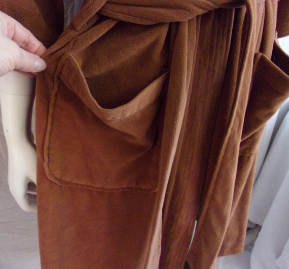 Vintage 1970s Mans Velour Robe Warm Brown with Mo… - image 6