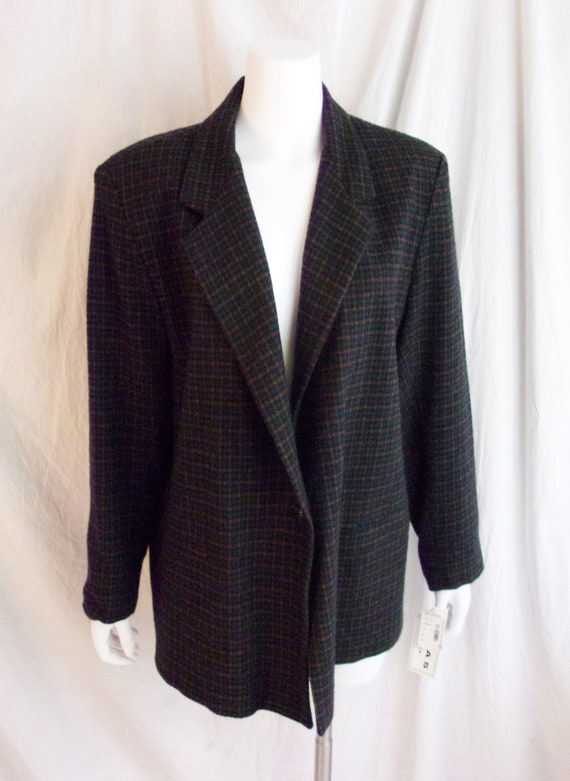 Vintage 1980s Blazer Dark Plaid Wool Blend NWT De… - image 4