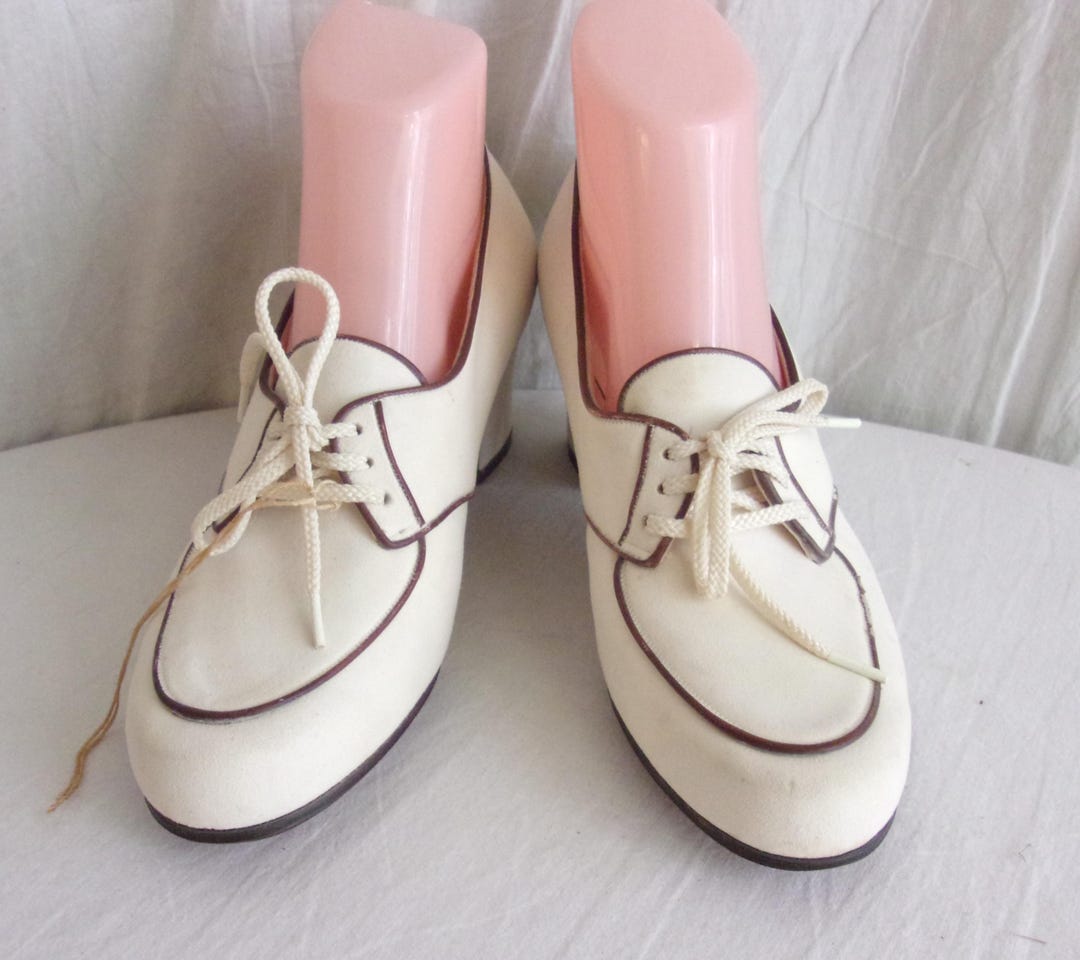 Vintage 1940s Shoes White Suede Oxfords Brown Trim Unworn NWT - Etsy