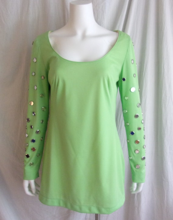 Vintage 1960s Dress Lime Green Mini with Mini Mir… - image 4