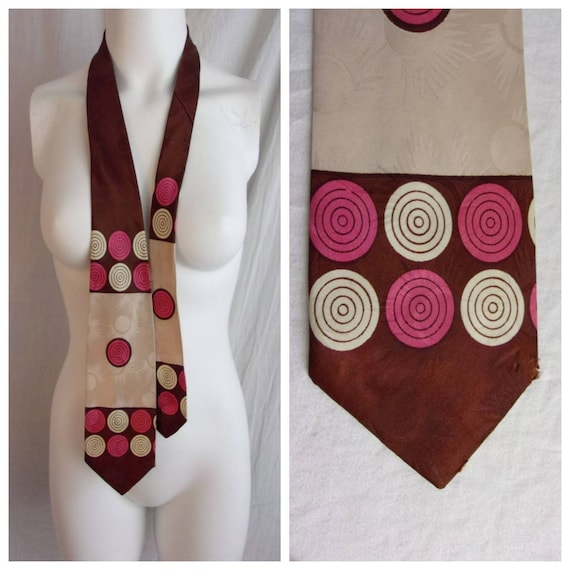 Vintage 1940s Necktie Wide Geometric Print Bellyw… - image 2