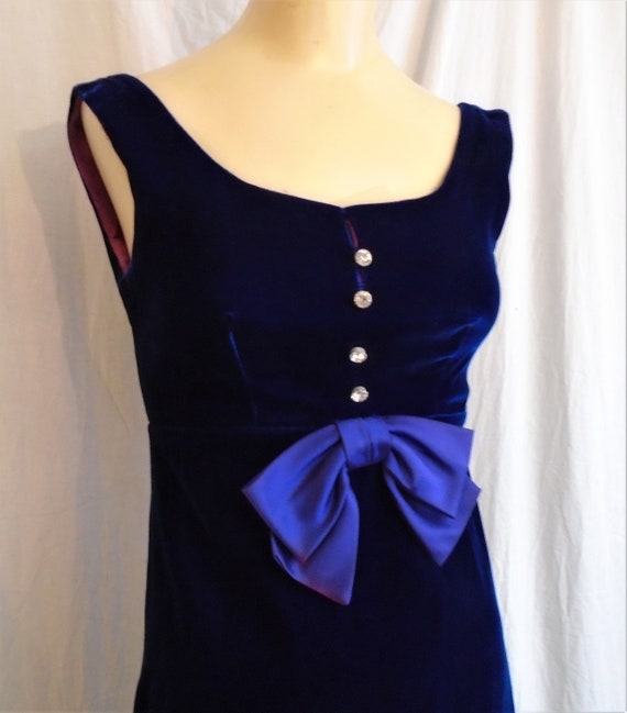 SALE Vintage 1960s Dress Blue Velvet Long Formal … - image 3