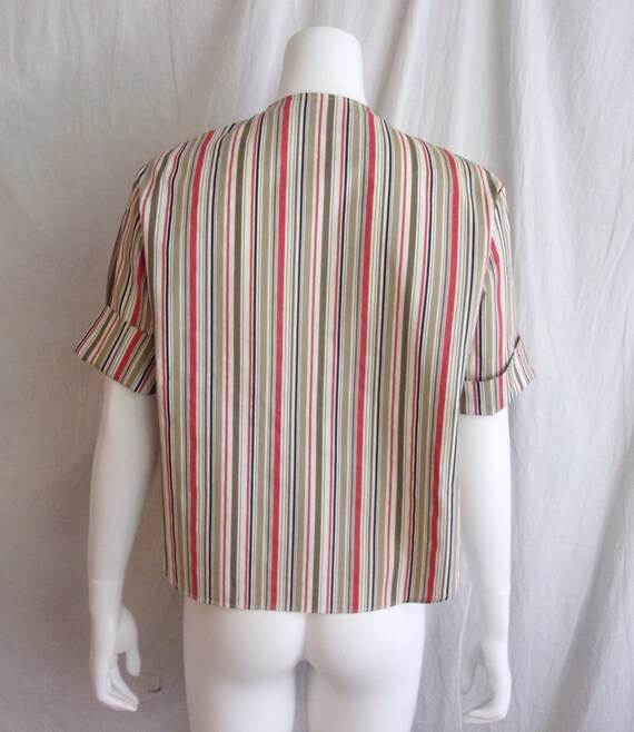 Vintage 1960s Blouse Striped Cotton Button Down T… - image 3