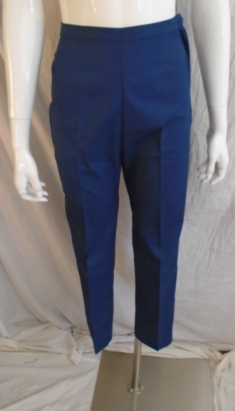 Vintage 1960s Capri Pants Navy Cotton Blend NWT Metal Side Zipper Rockabilly XS 24 Waist