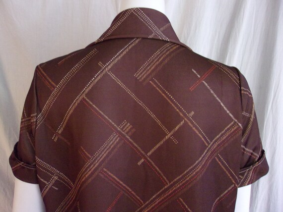 Vintage 1970s Blouse Brown Polyester Print Smock … - image 7