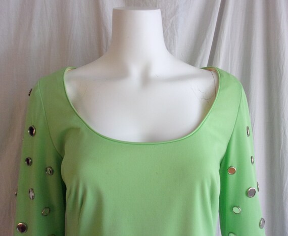 Vintage 1960s Dress Lime Green Mini with Mini Mir… - image 5