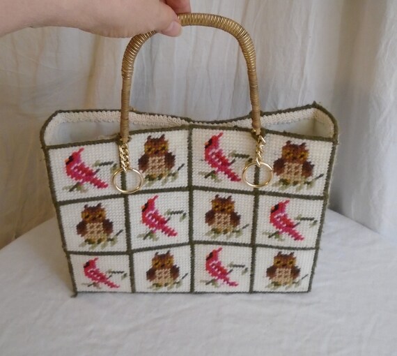 Vintage 1960s Purse Large Needlepoint Tote with O… - image 4