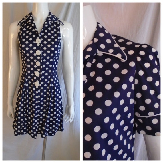 Vintage 1970s Halter Mini Dress with Jacket Blue W