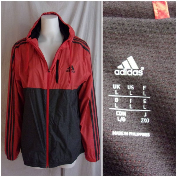 Vintage 2000s Adidas Windbreaker Jacket Grey and Red Large