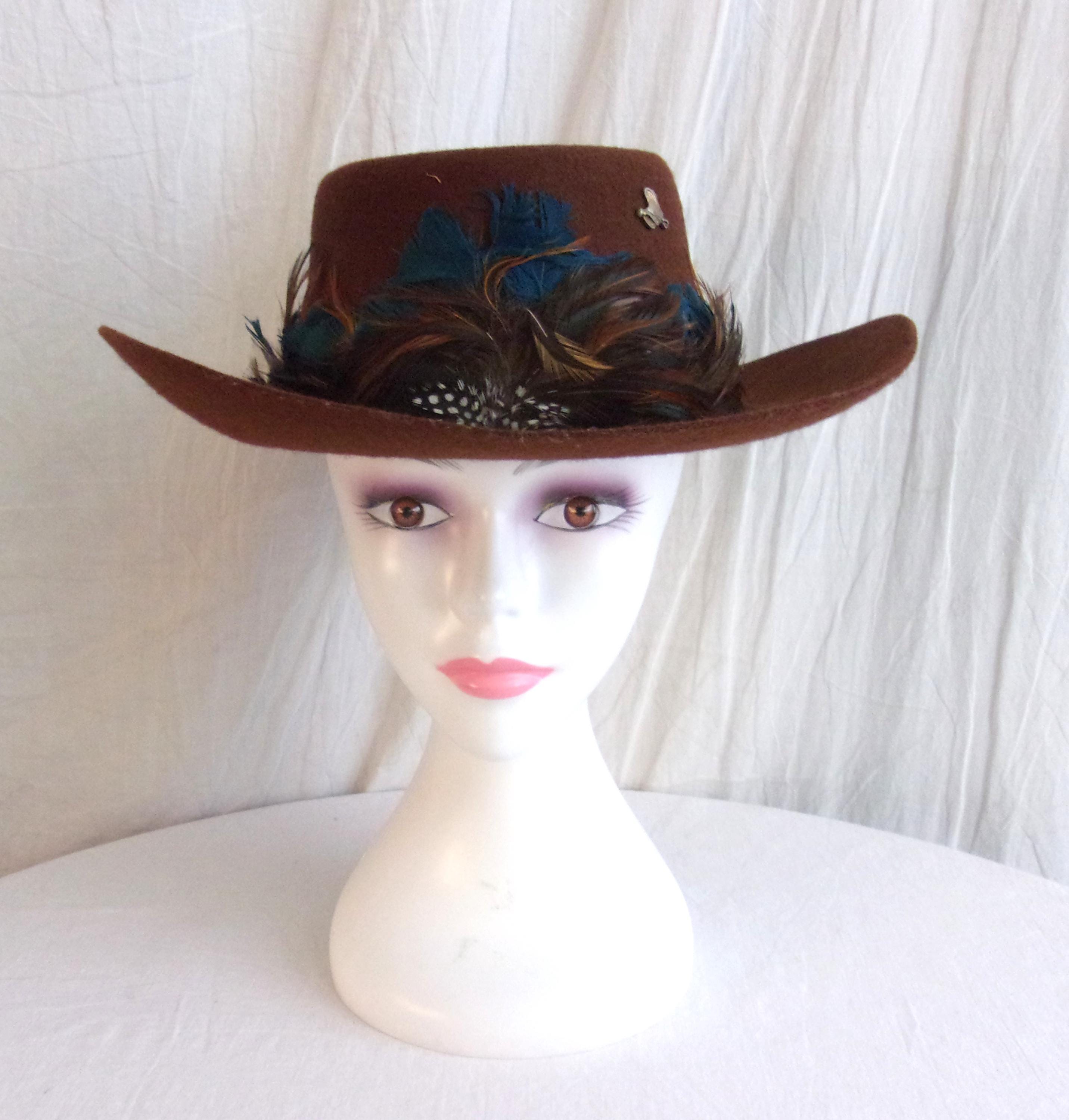 Vintage Black Felt Double Feather Western Cowboy Hat eclectic grandpa festival Lonestar 6x Feather Rancher Cowboy Hat – Twinstone Hats main image 4