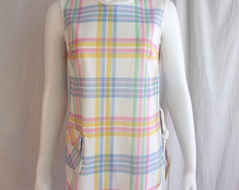 Vintage 1970er Jahre Tunika Regenbogen Karo Polyester Hängerchen Top Neu mit Etikett