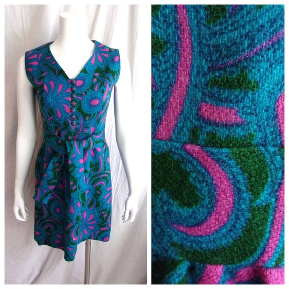 Vintage 1960s Mod Dress Paisley Print Wool Blend … - image 1