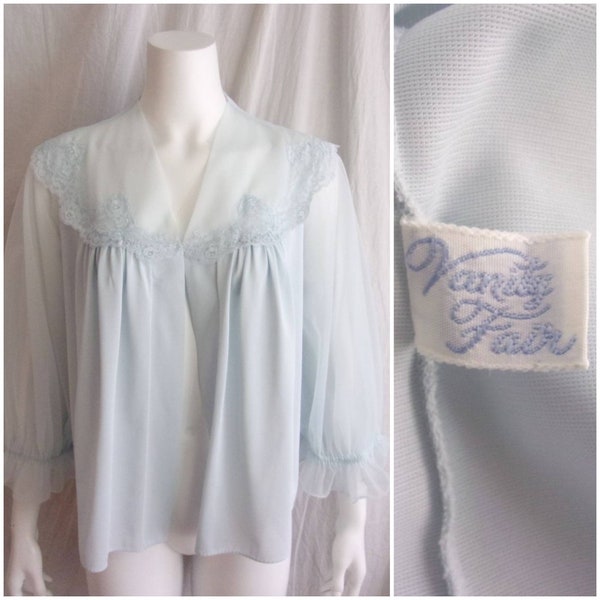 Vintage 1950s Bed Jacket Blue Illusion Sleeves Large