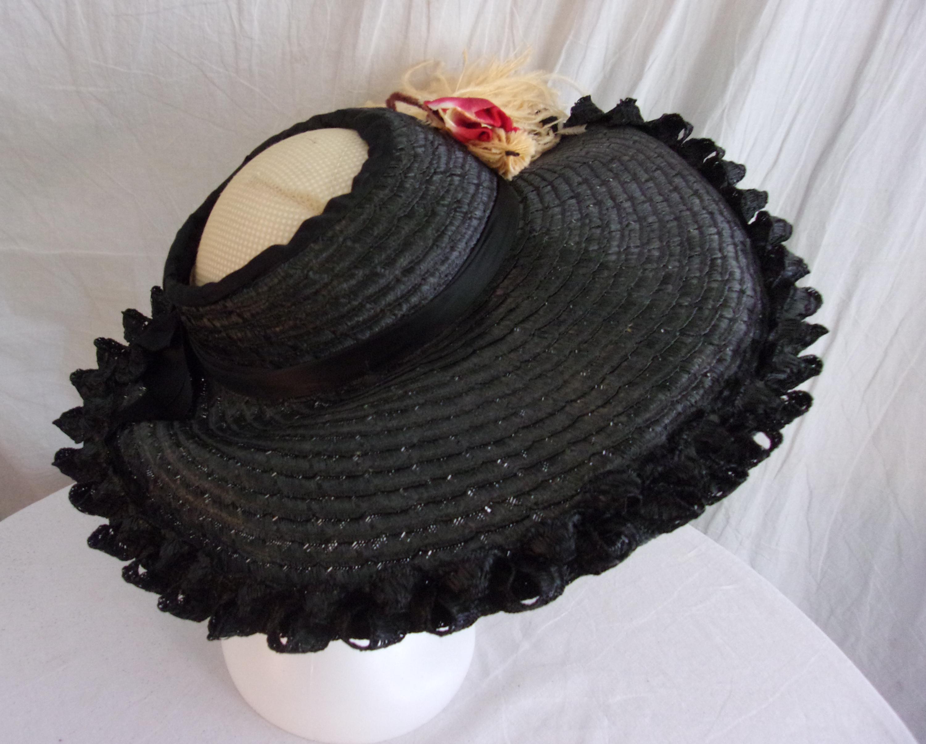 Vintage Black Wide Brim Hat With Feathers - Etsy display picture 1