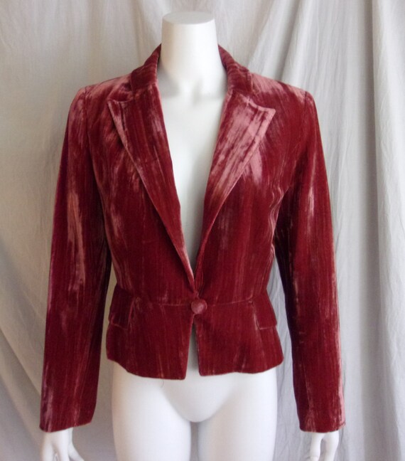 Vintage 1980s Panne Velvet Jacket Dusky Raspberry… - image 2