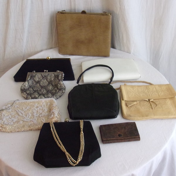 Vintage Purses Wholesale Lot Beaded Leather Fabric 9 Different 20s 50s 60s 70s