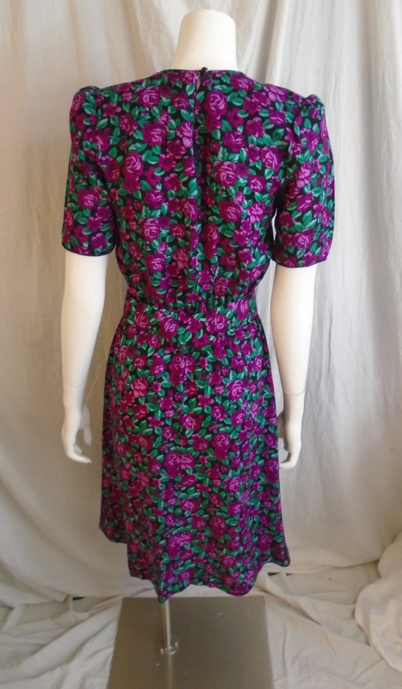Vintage 1980s Dress Deep Pink and Green Day Dress… - image 3