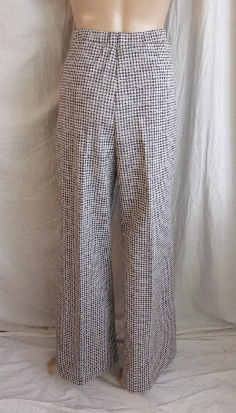 Pantalon vintage des années 1970 à carreaux marron et blanc flares NWT Deadstock M/L image 2