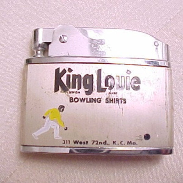 SALE 1950s Vintage Lighter with King Louie Bowling Shirt Avertising