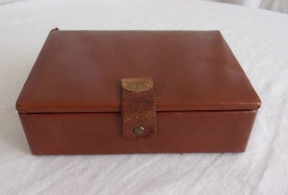 Vintage 1950s Box Brown Leather Jewelry Box Unisex - image 1
