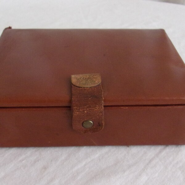 Vintage 1950s Box Brown Leather Jewelry Box Unisex