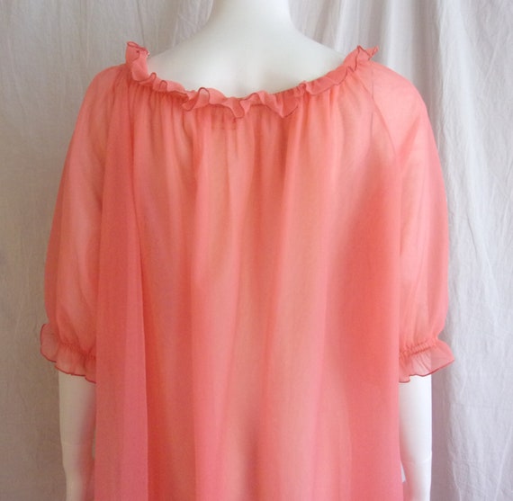 Vintage 1960s Nightgown Sheer Hot Orange with Ruf… - image 6
