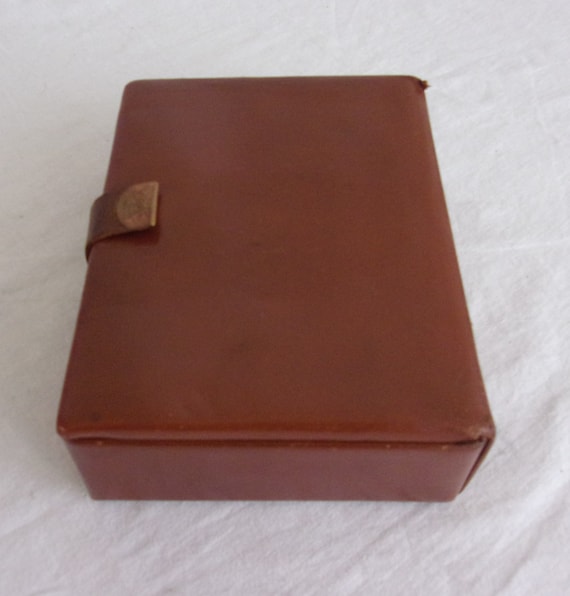 Vintage 1950s Box Brown Leather Jewelry Box Unisex - image 3