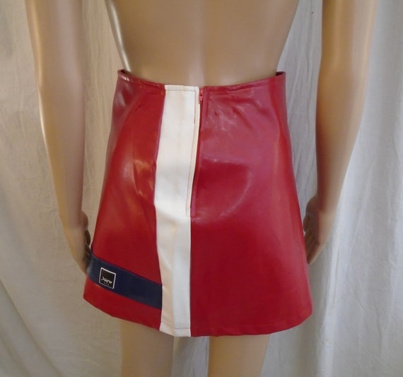 Vintage 1990s Skirt Red with Blue and White Vinyl… - image 4