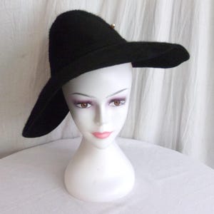 Vintage 1960s Hat Wide Brim Black Mohair Mod Hat Mr. John