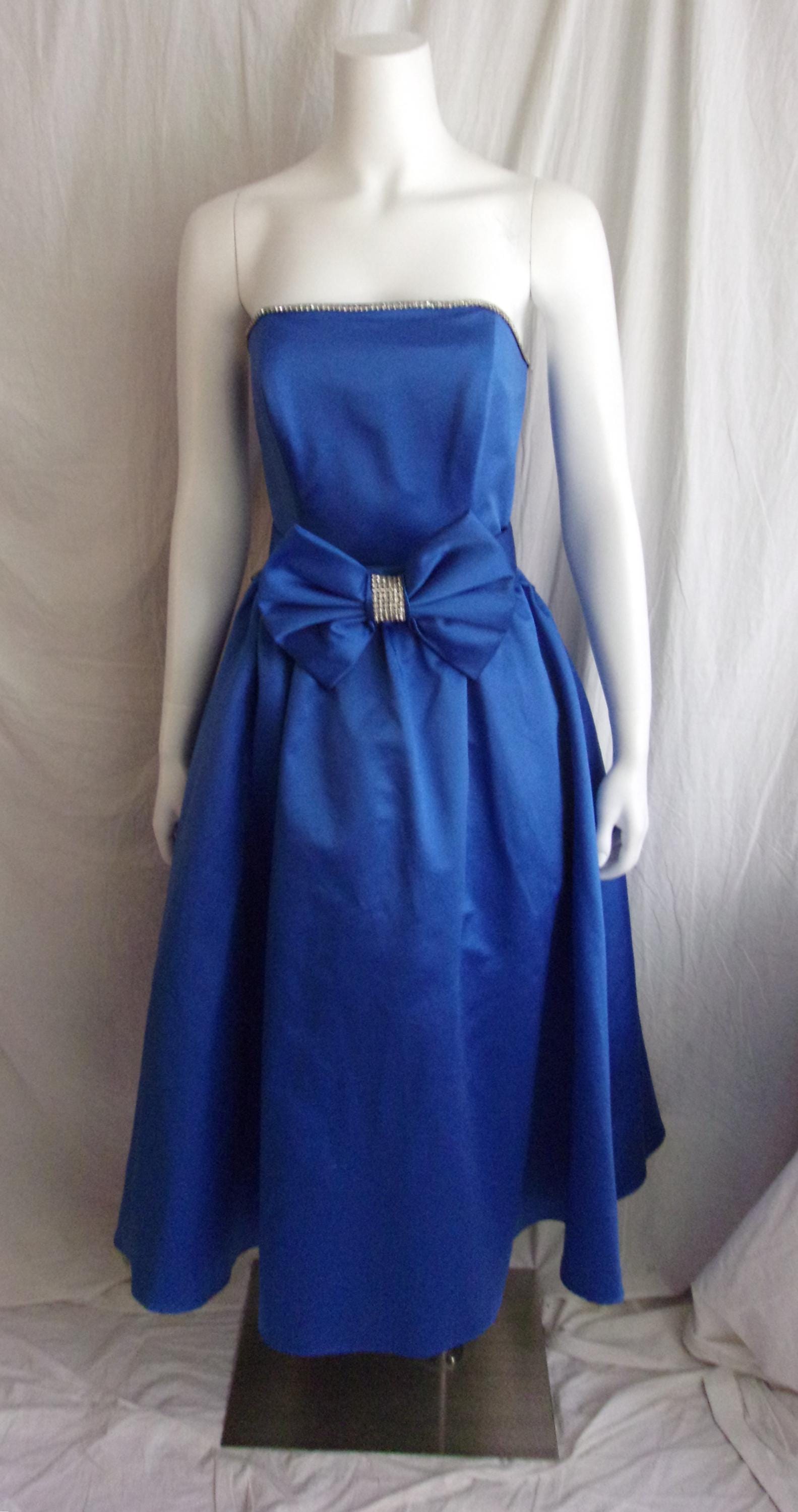 Vintage 80s Strapless Prom Dress: Bright Blue Bow, Full Skirt - Etsy