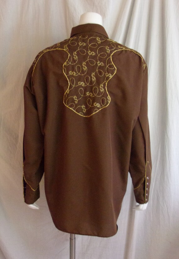 Vintage 1970s Shirt Brown Cowboy Shirt with Gold … - image 4