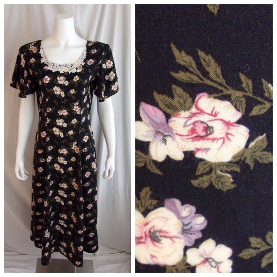 Vintage 1980s Dress Floral Rayon Day Dress 1980s … - image 1