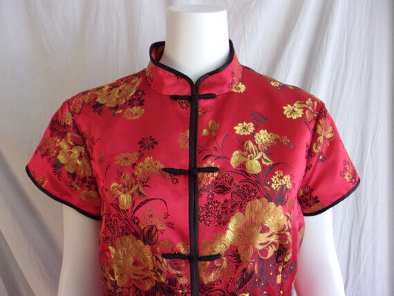 Vintage 1990s Blouse Asian Brocade Fitted Blouse … - image 3