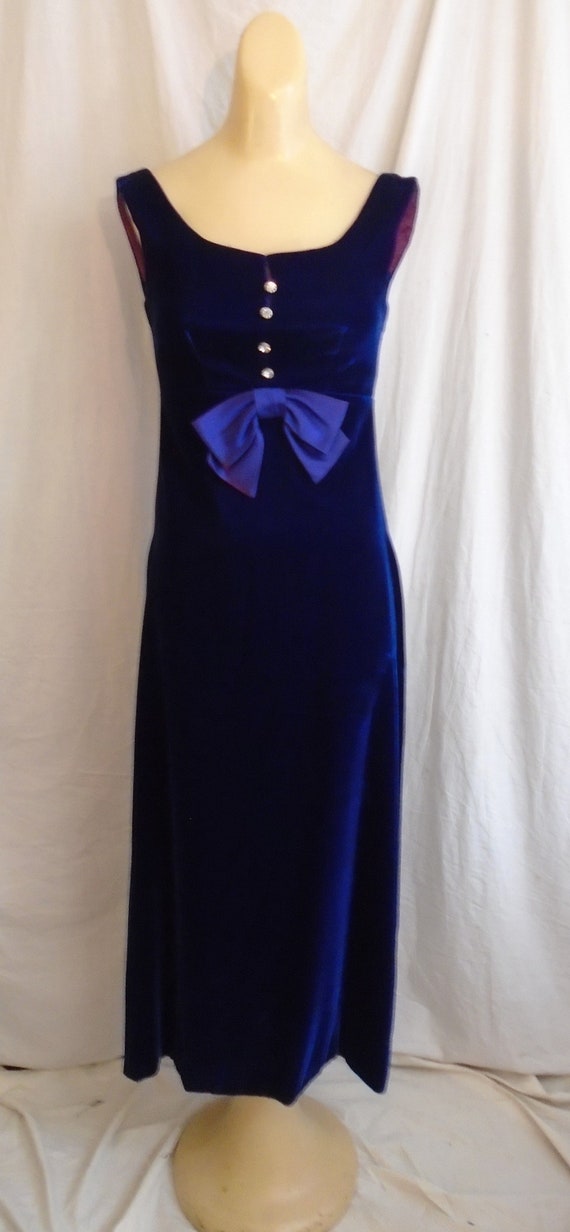 SALE Vintage 1960s Dress Blue Velvet Long Formal … - image 2