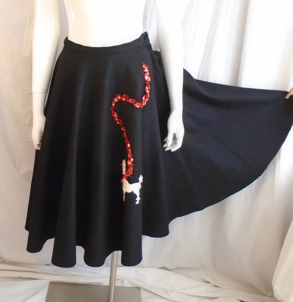 Vintage 1950s Skirt Black Felt Circle Skirt with … - image 4